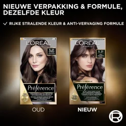 Sale L'Oréal Paris Préférence 5.21 Koel Lichtbruin Permanente Haarkleuring Haarverf