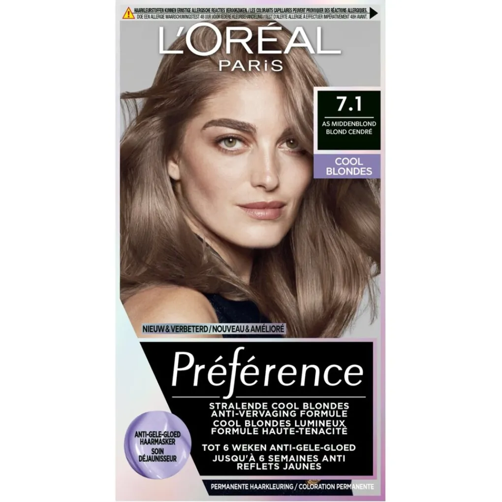 Sale L'Oréal Paris Préférence Cool Blondes 7.1 As Middenblond Permanente Haarkleuring Haarverf