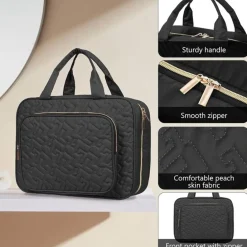 Outlet UNIQ Reis Toilettas met Haak en 4 Vakken - Zwart Toilettassen