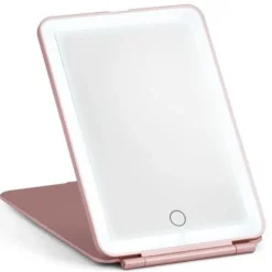Sale UNIQ Opvouwbare LED Make‑upspiegel (USB oplaadbaar) – Reisspiegel met 3 Lichtstanden, Roze Make-Up Spiegels