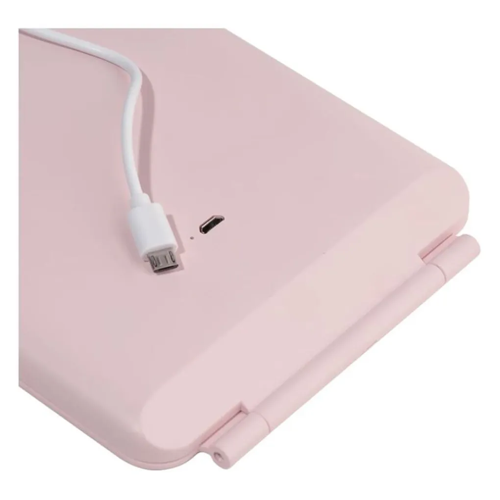 Sale UNIQ Opvouwbare LED Make‑upspiegel (USB oplaadbaar) – Reisspiegel met 3 Lichtstanden, Roze Make-Up Spiegels
